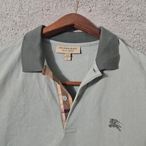 Burberry Polo Shirt Sage Green Nova Check Embroidered Knight Logo London Medium